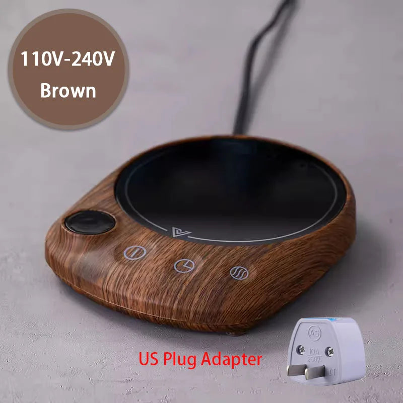 USB Kopjeswarmer – Houtnerf Design, 5V, 80°C, Donker Walnoot, Verwarmingsmat, Voor Koffie & Thee (USB-kabel Inbegrepen)